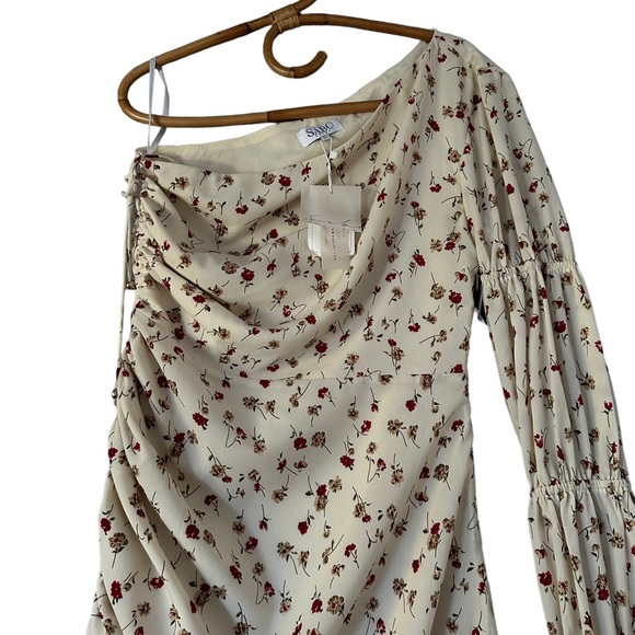 Sabo Skirt | Dainty Floral One Sleeve Ruched Mini Dress Size L - Picture 2 of 12